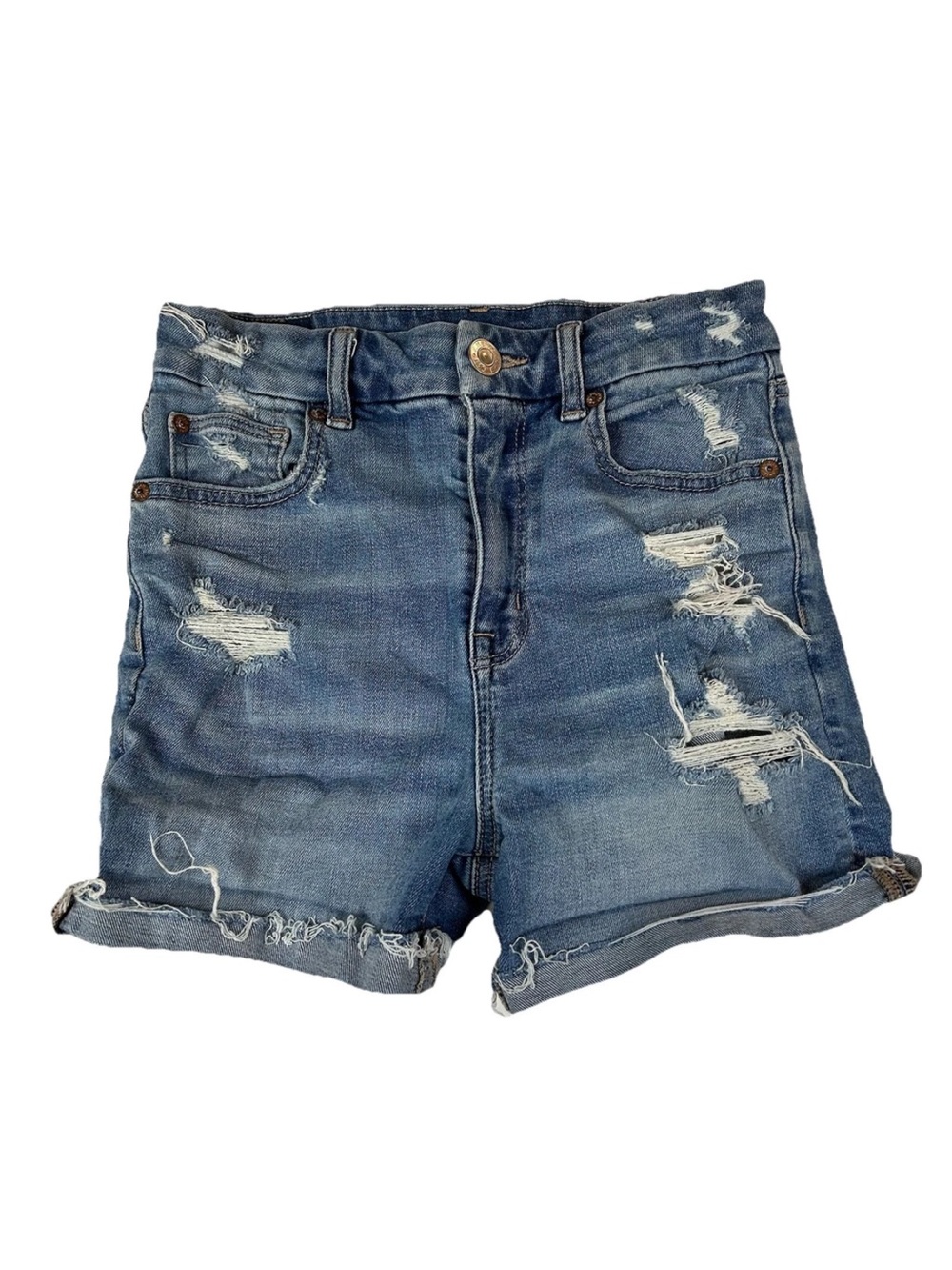 American Eagle Womens Size 0 Curvy Hi Rise Shortie Shorts Jean Distressed #2713